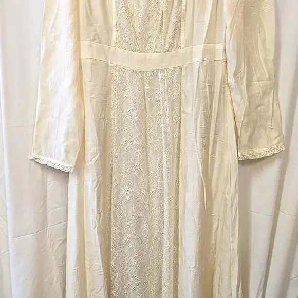 Simple Retro Lace Patchwork Cottage Core Yellow M Coquette Lace Dress - Picture 3 of 15